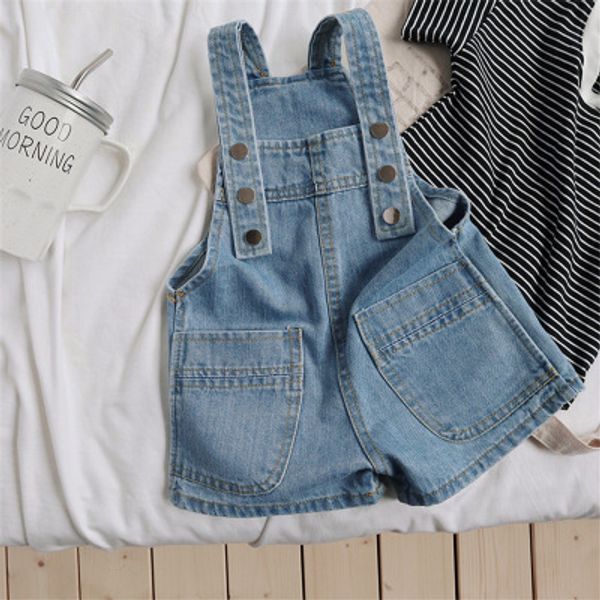 

new 2-6 years old children's clothing fashion denim straps shorts boys and girls baby casual denim straps pants, Blue