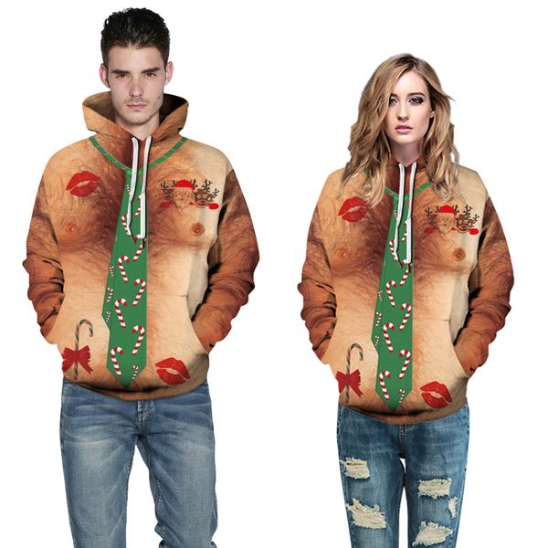 

men women couple sweatshirt hoodies winter warm christmas pattern 3d print long sleeve hooded coat pullover outwear blouse, Black