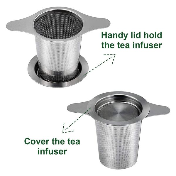 

tea infuser, of 2 long-handled stainless steel tea filter with lid and double handles large capacity for loose leaf grain tea cu