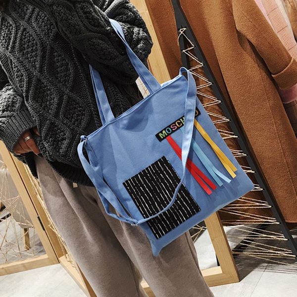 

casual canvas bag women portable tote shoulder shopping bags multifunction reusable shopping canvas pack