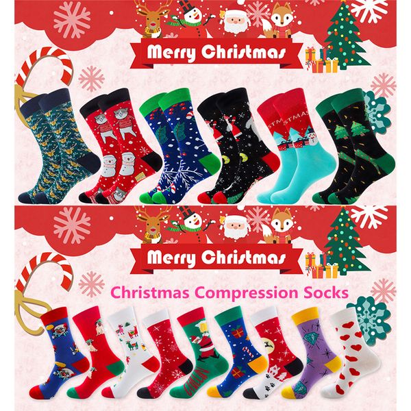 

christmas compression socks new fashion cotton autumn winter new year christmas tree snow elk gift compression socks, Black