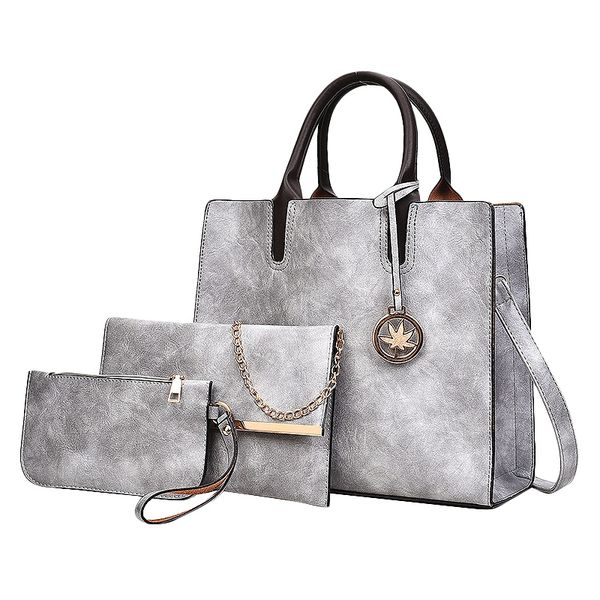 

ljl-3pcs women's bag set fashion pu leather ladies handbag solid color messenger bag shoulder wallet bags for women