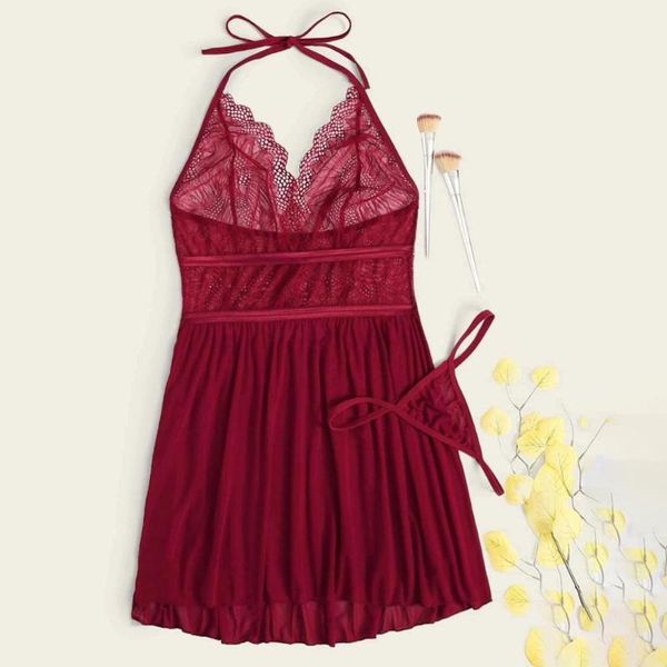 

sexy v-образным вырезом backless камзол кружева мини nightdress мини camis nightgown lingerie женщины лето ночное # 20, Black;red