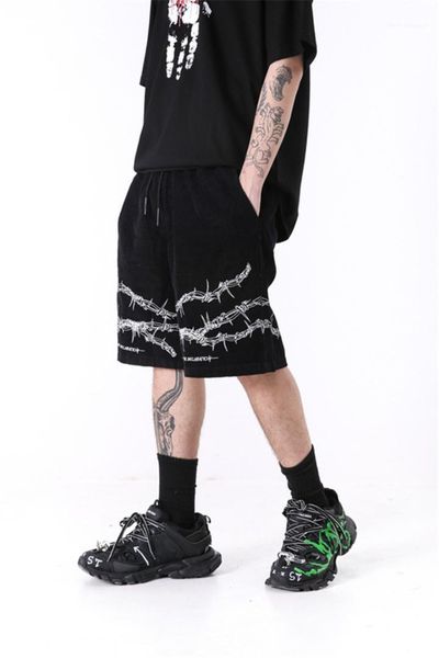 

drawstring mens pants hip hop street style mens clothing mens designer summer knee length pants solid color printed, Black