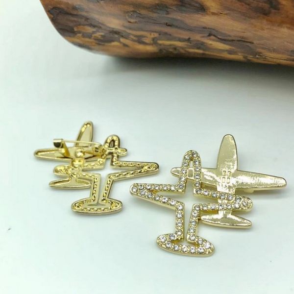 Mulheres Rhinestone Avião Broche Ouro Bling Bling Aircraft Brooch Fato Lapela Moda Jóias Acessórios Alta Qualidade