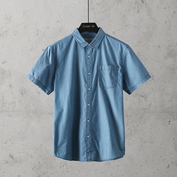 

summer men fashion loose single breasted short sleeve jean blouse male trendy england style basic plus size cotton denim shirt, White;black