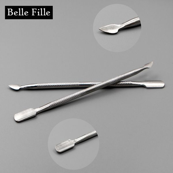 

belle fille 2 way cuticle pusher nail art tools stainless steel pusher cleaner manicure pedicure remover nail cuticle