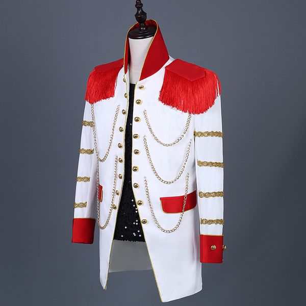 

direct deal tide red tassels long blazers men's slim jacket tide male singer star nightclub concert costume host overcoat, White;black