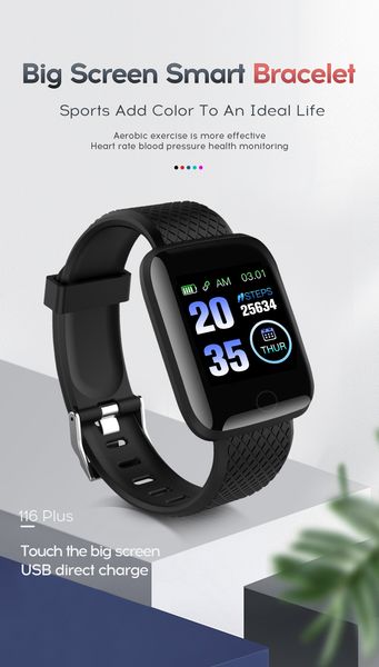 

116 plus smart watch wristband sports fitness blood pressure heart rate call message reminder pedometer d13 smart watch z2