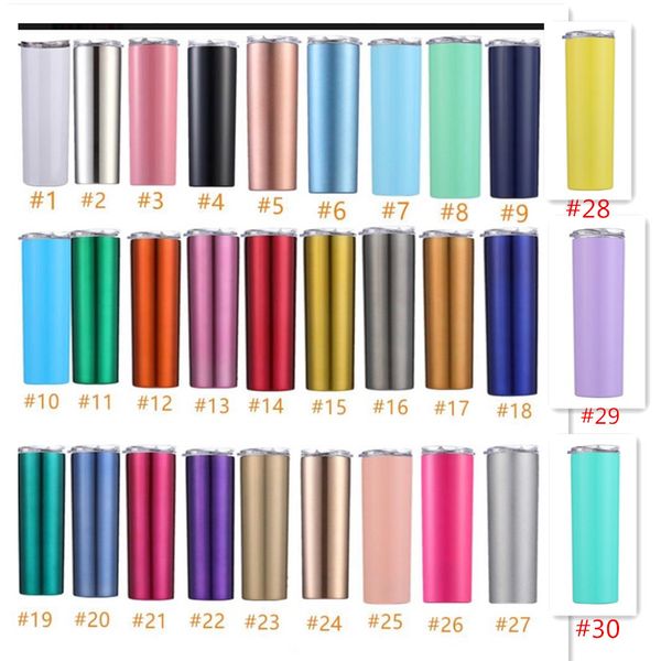 

30 colors 20oz skinny tumbler with straw 20oz stainless steel skinny cup drinking tumblers double wall vacuum insulated water bottle fedex
