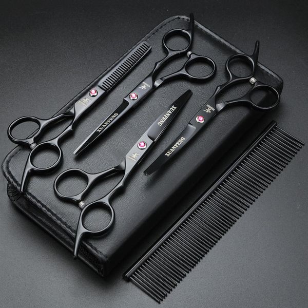 

6" black professional barber grooming scissors set cutting scissors thinning shear curved pets shear set for dog cat