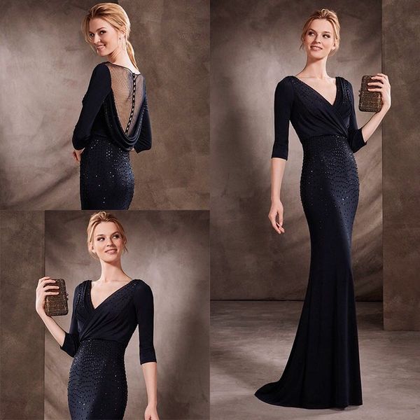 

party dresses vestidos de festa vintage elegant long mermaid evening black beading illusion back prom gowns formal dress, White;black