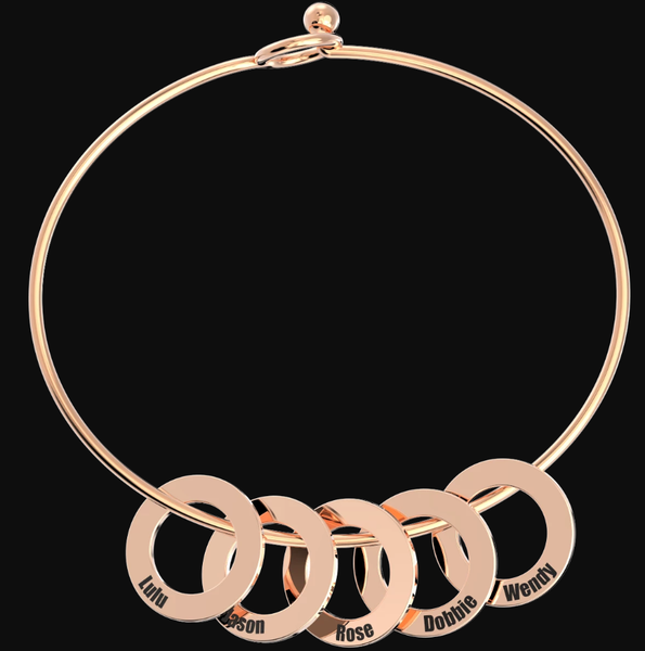 

polishedplus customized bracelet engravable adjustable bangle with round shape pendants letter personalized for women birthday girl gift, Black