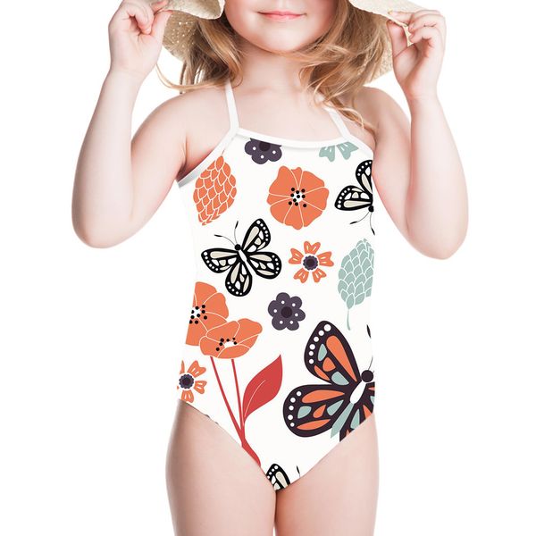

thikin one piece swimsuit girls swimwear cartoon butterfly printing bathing children suit kids baby beachwear swimming suits, White;black
