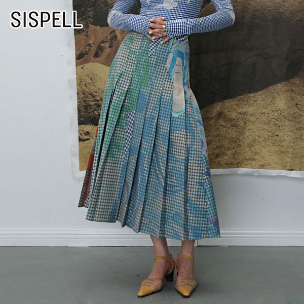 

sispell vintage pleated pint plaid skirt for women high waist casual hit color fashion tide skirt female autumn clothing 2019, Black