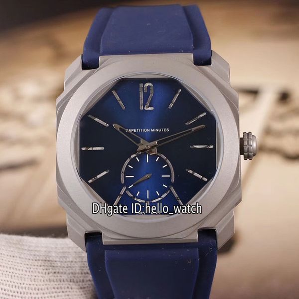 40mm novo octo finissimo 102559 mostrador azul suíço de quartzo homens relógio titanium aço case pulseira de borracha azul de alta qualidade gents relógios do esporte