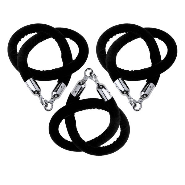 

3x queue barrier rope crowd control rope with polished hooks for bank, l, hospital, playground, exhibition