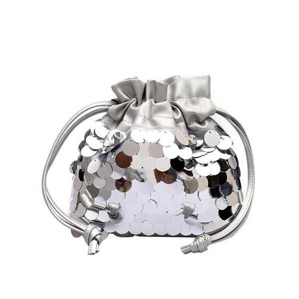 

pouch bag fashion pu casual tote solid color cute crossbody bag sequins shiny drawstring pockets bolsa cordon