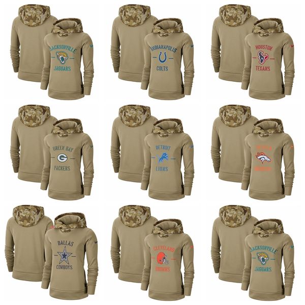 

women brown jaguar colt texan packer lion bronco cowboy khaki 2019 salute to service therma pullover nfl hoodie, Blue;black