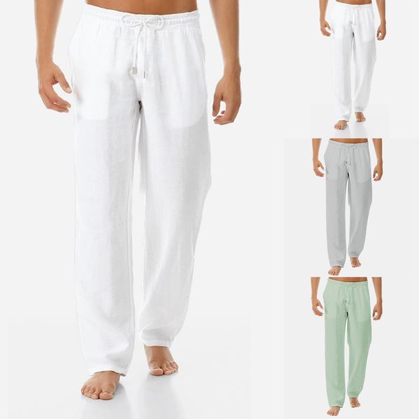 

leisure male mid pants men's summer new style simple and fashionable pure cotton and linen trousers straight full length pant, Black