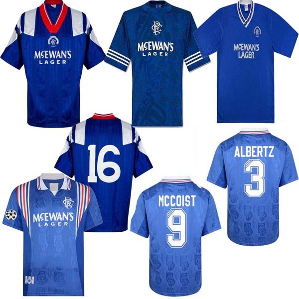 

92 94 glasgow rangers retro soccer jerseys 96 97 home blue #8 gascoigne #11 laudrup #9 mccoist soccer shirts#3 albertz football uniforms, Black;yellow