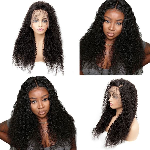 

brazilian kinky curly human hair wigs for women lace frontal wig with baby hair 13x4 curly lace front human hair wigs, Black;brown