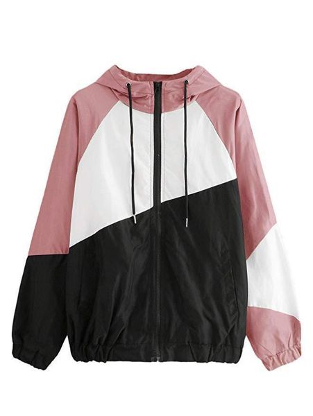 

women patchwork spring windbreaker jackets hooded rush guard summer beach casual sports jacket, Black;brown