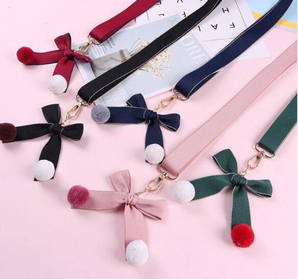 

new popular cartoon bowknot color cute pendant key lanyard badge id cards holders neck straps with keyring gifts favors, Silver
