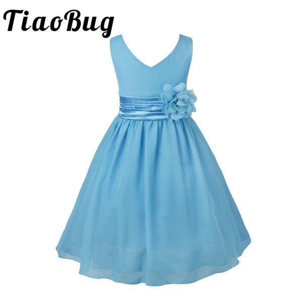 

tiaobug kids girls v-neck flower girl chiffon dresses for children wedding first communion dresses formal party prom dress 2-14y, Red;yellow