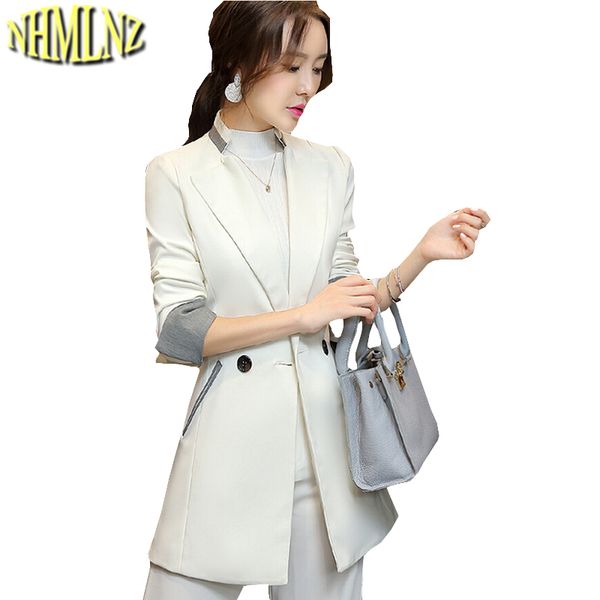 

autumn new fashion women suit elegant slim professional leisure suit women big yards long sleeve splicing medium long g1991, White;black