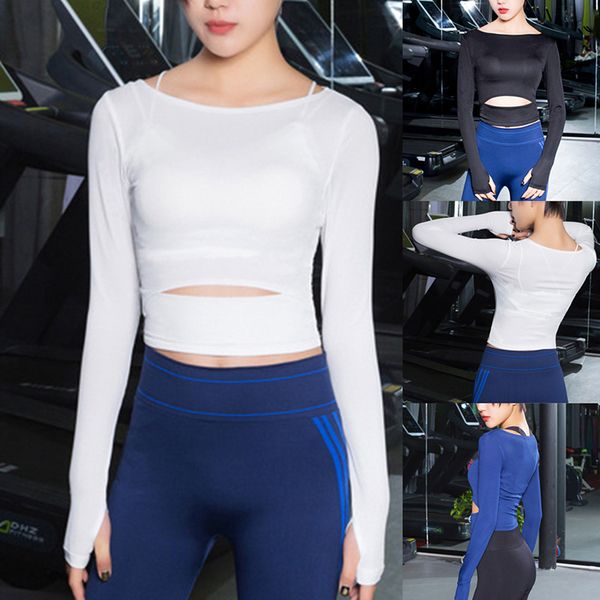 

ladies 2020 fashion t-shirt long sleeve workout fitness running sports training sexy, White;red
