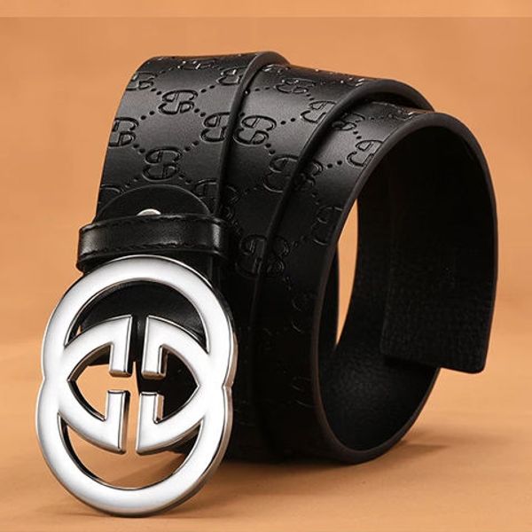

0129 new designer belt business belt imported leather embossed belt fashion color buckle zinc alloy buckle 105-125cm, Black;brown