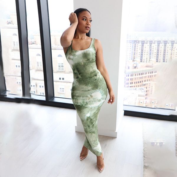 

zoctuo summer tie dyed dresses for women fashion boho bodycon dress o-neck tank summer dresses sheath bandage dress, Black;gray