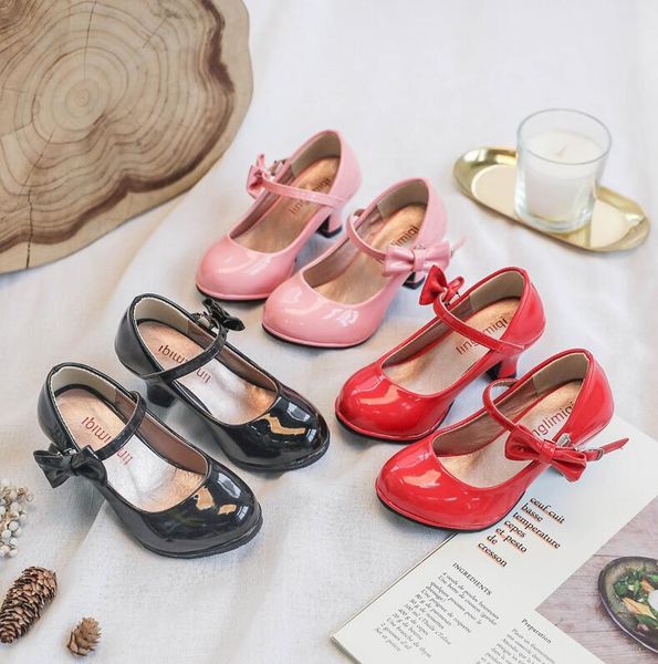 

new children leather shoes girls high heel princess dance sandals kids shoes leather fashion girls party dress wedding, Black;grey