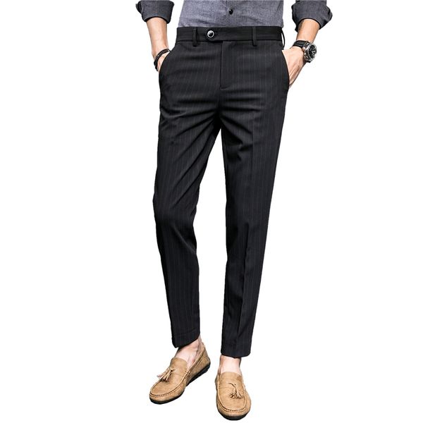 

2019 autumn striped pants men business casual mens trousers slim suitable men pant size 28 - 36, White;black