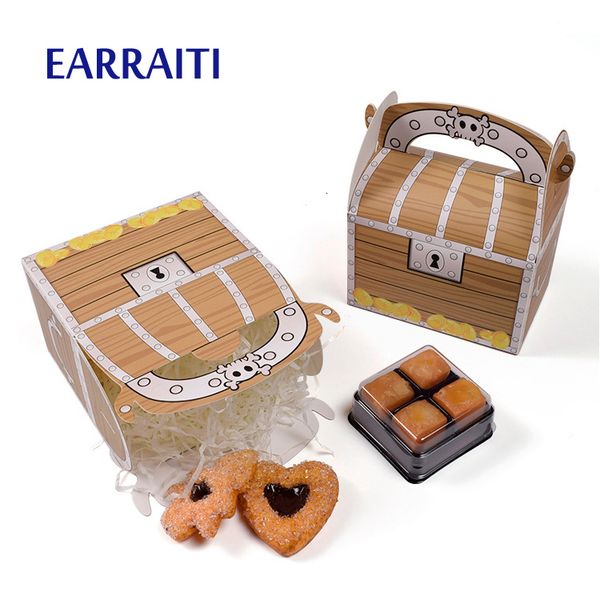 

50pcs small holloween box handle wooden muffin cake packaging box pirate gift candy boy skeleton baking kid birthday party