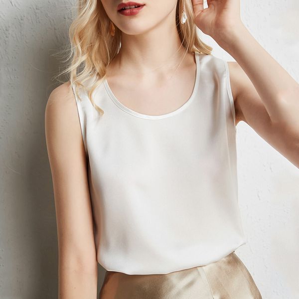 

summer 100% natural silk satin plus size modis sleeveless t shirt underwear women tank women undershirt debardeur femme, White