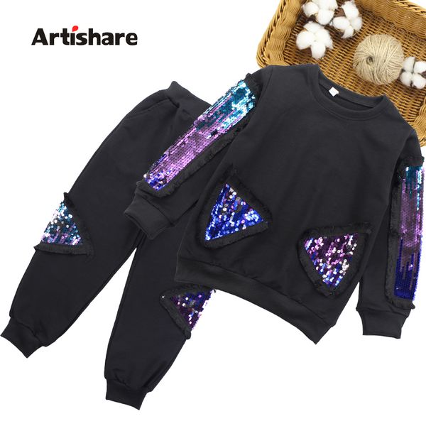 

clothes for girls sequins sweatshirt + pants 2pcs girl clothing set autumn winter casual girls sport clothes set 6 8 10 12 13 14, White