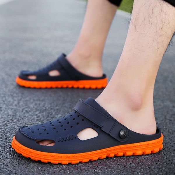

men hollow slippers summer outdoor beach shoes men slip on garden clogs casual water shoes sandalia masculina, Black