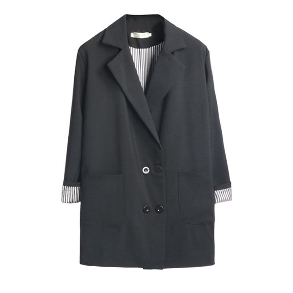 

women's suits & blazers spring autumn long small suit women casual loose jacket woman black plus size double breasted outwear, White;black