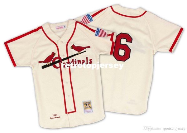 

stan musial st. louis #6 mitchell & ness retro 1944 button up jersey, Black;blue