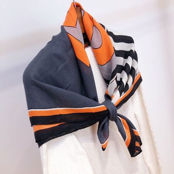 

весна, лето, осень и зима мода простой цветовой контраст универсальный шифоновый шарф женская печатная шаль, Blue;gray