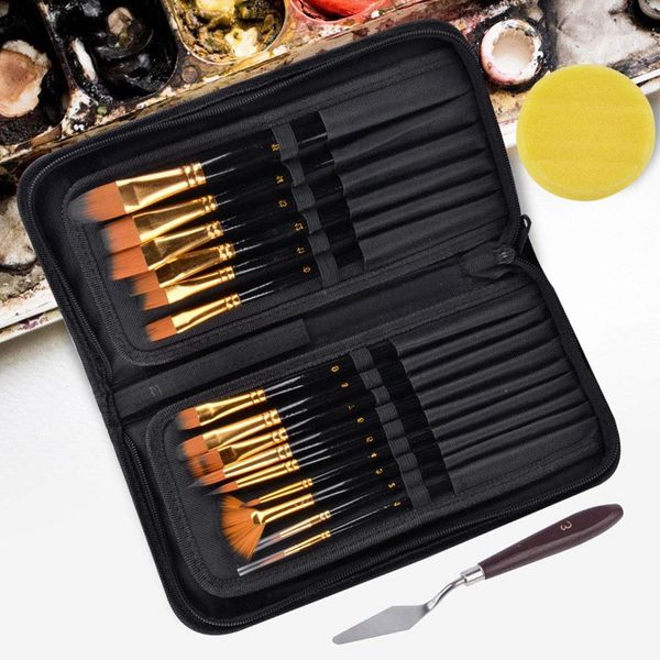 

15pcs artist paint brush set nylon art paint brushes with case for gouache, acrylics, oil and watercolor