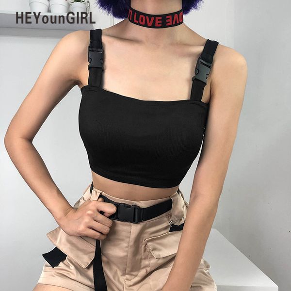 

summer bralette crop women streetwear sleeveless feminino tank tees patchwork buckle female bustier, White