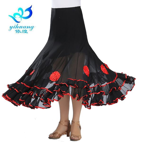 

ladies ballroom dance costume long skirt flamenco waltz modern standard tango competition dress salsa latin outfits performance, Black;red