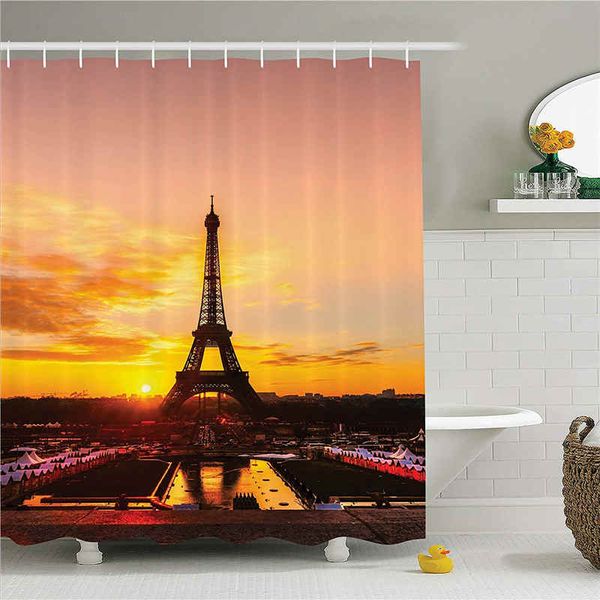 2019 Ambesonne Eiffel Tower Decor Shower Curtain Set View Of The