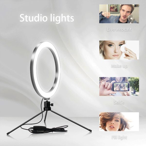 

16cm 20cm 26cm pgraphic studio selfie ring light 3200k-5500k with camera p dimmable led lighting usb cable mini tripo
