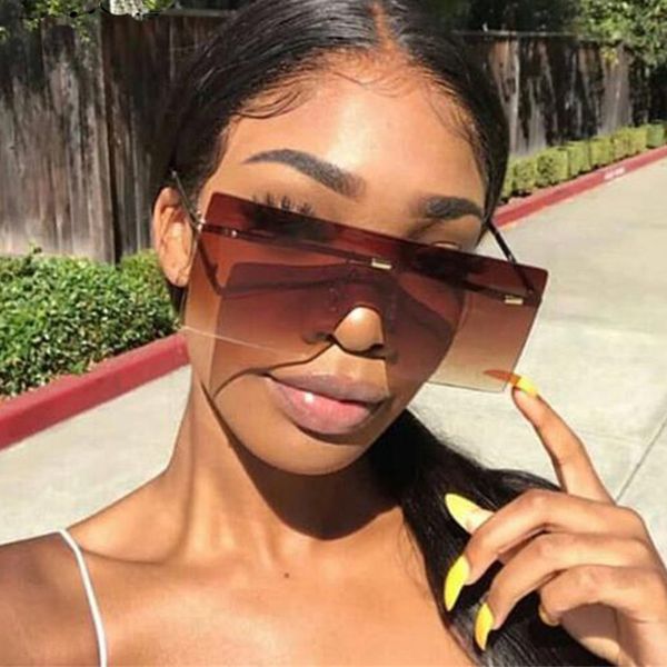 

fashion women retro vintage sunglasses rimless eyewear feminino big shades oversized brown sunglasses, White;black