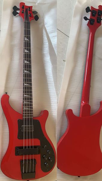 4 Strings Parlak Gerçek Kırmızı 4003 Elektrikli Bas Gitar Siyah Donanım Boyun Vücut Çift Çıkış Ric Çin Bass Thru