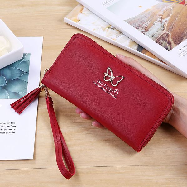 

women lady purses wristlet handbag long zipper for coin cards money notecase holder -opk, Red;black